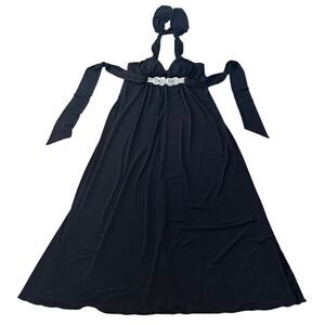 XOXO Black Jersey Tie Around Neck Evening Long Maxi Dress LARGE
